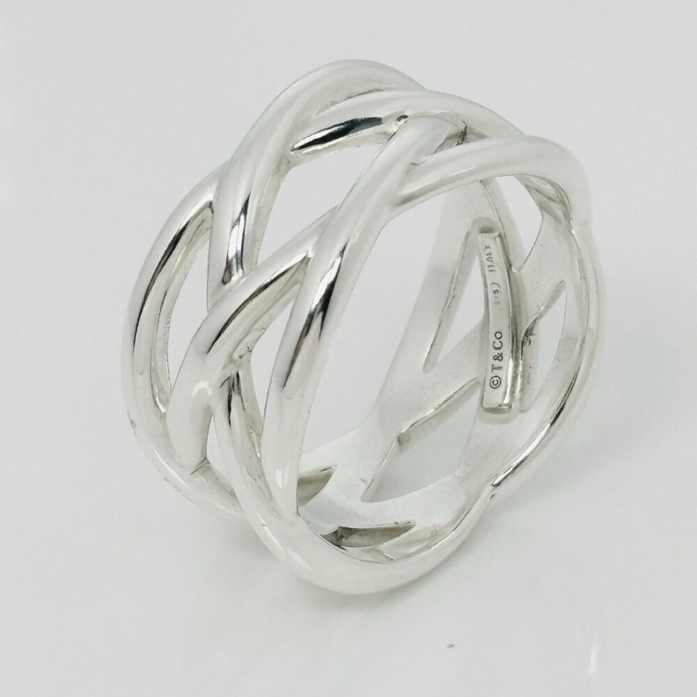 Size 11.5 Tiffany & Co Braided Celtic Knot Weave Ring in Silver Mens Unisex